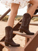 Women's Cowboy Boots Embroidery Stitching Pull-On  Almond Pointed Toe Chunky Heel Fashion Matching Dress Mid-Calf Boots