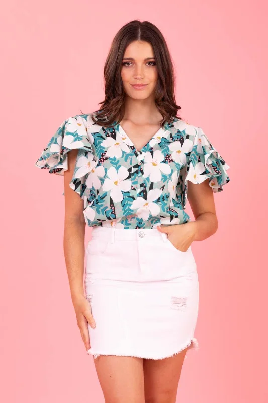 Weekend Offers That Dazzle Grace Top Green Floral