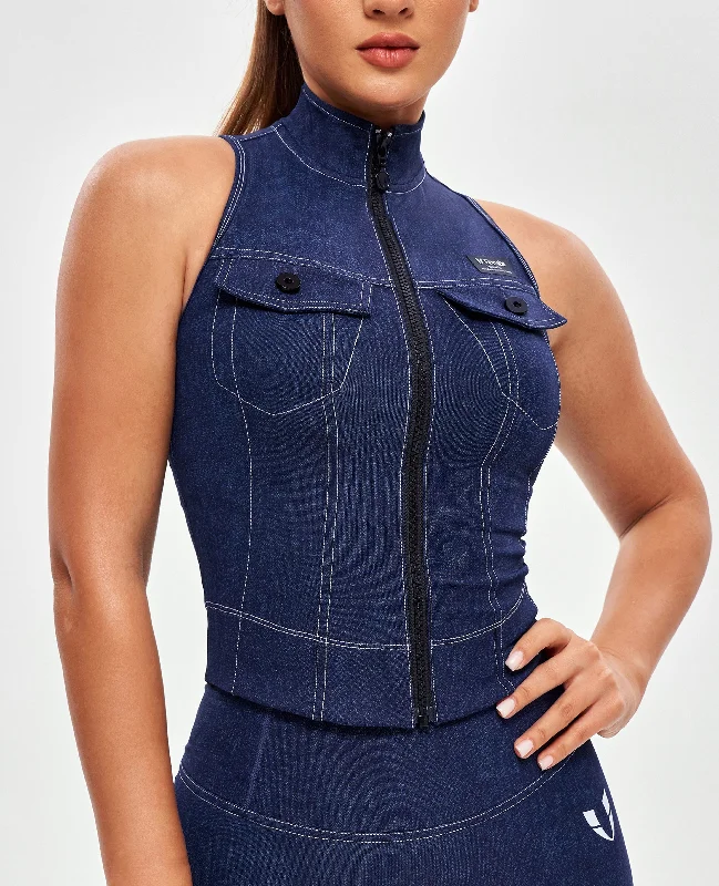 Super Bargain Army Abs Tank - Denim Blue White Stitching