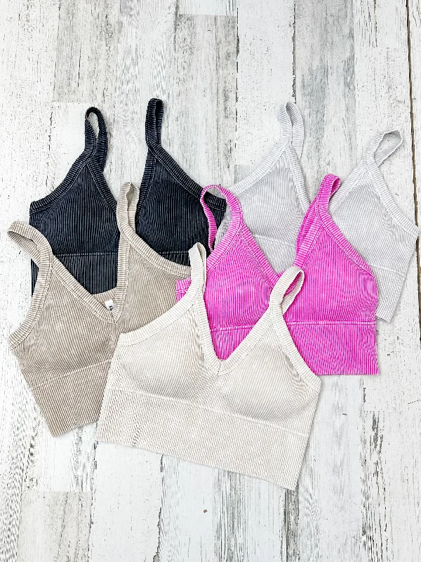 Online Deal Stone Washed V-Neck Seamless Cropped Tank Top with Bra Pads
