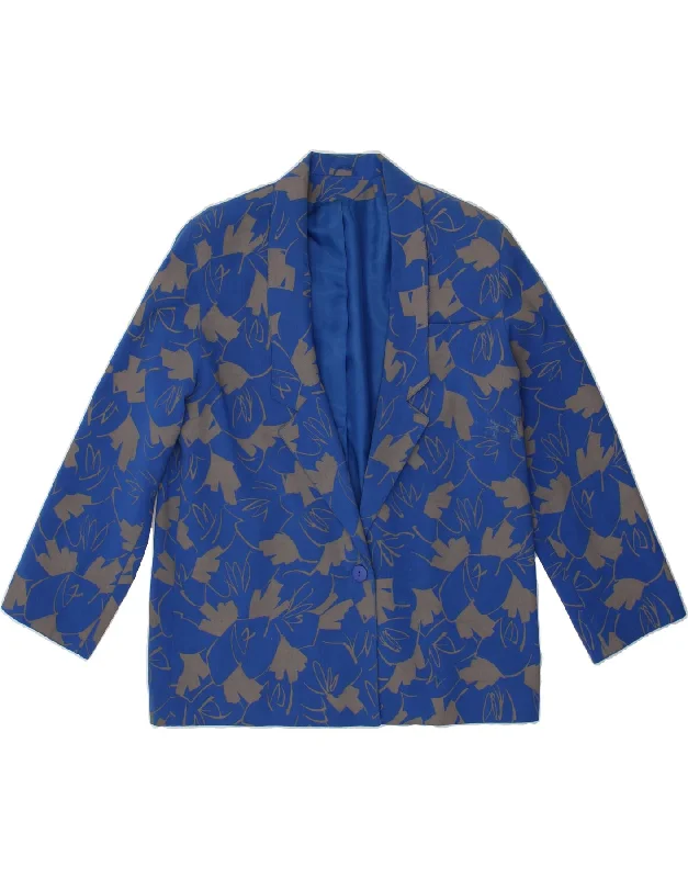 Early Bird VINTAGE Womens Abstract Pattern 1 Button Blazer Jacket UK 14 Large Blue