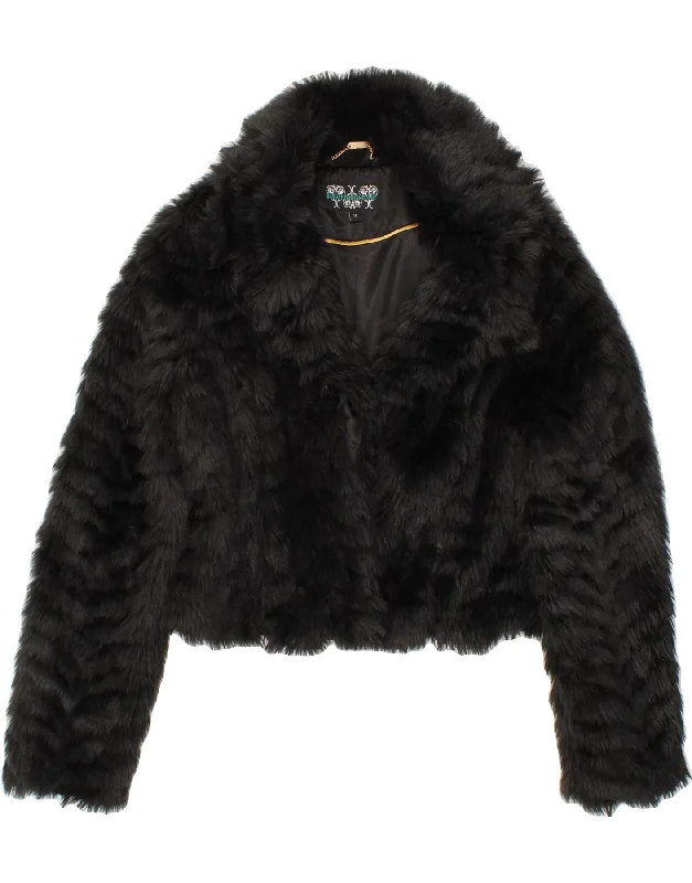 Discount Extravaganza VINTAGE Womens Crop Faux Fur Jacket UK 12 Medium Black Acrylic