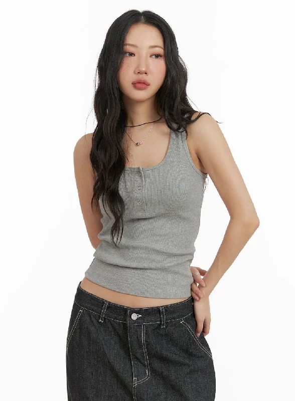 Deal Alert Solid Rib Button-Up Tank Crop Top CM425