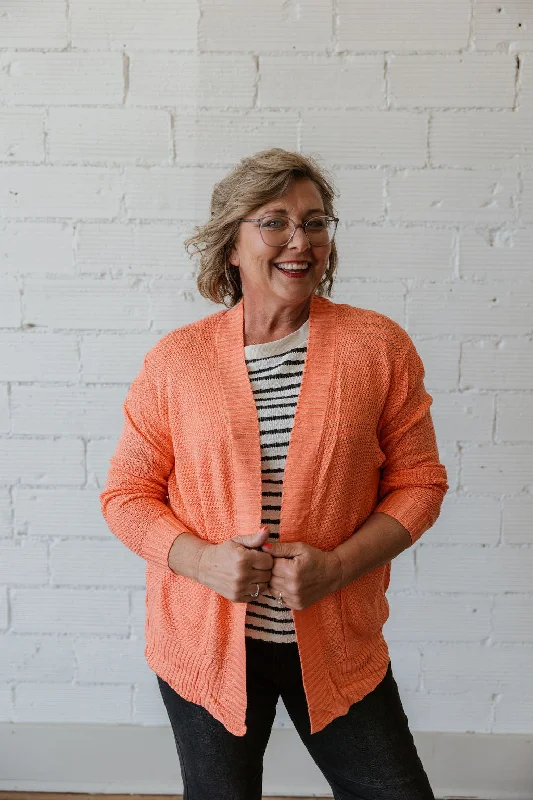 Weekend Discounts to Delight CHENEY CORAL OPEN FRONT KNIT CARDIGAN