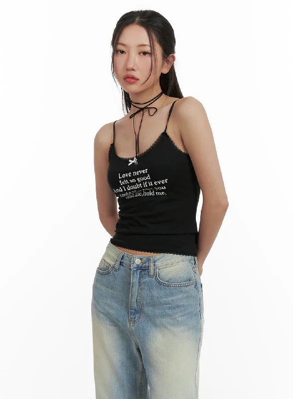 Weekend Discounts to Savor Ribbon Graphic Crop Cami Top CY403