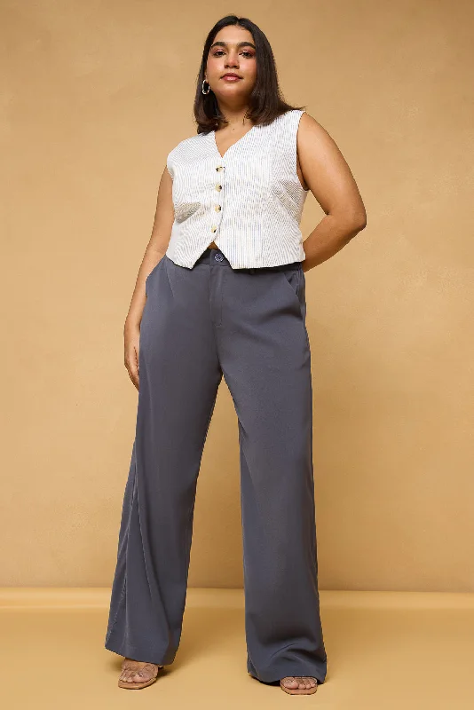 One-DAY Sale Curve Charcoal Grey Sleek Korean Pants