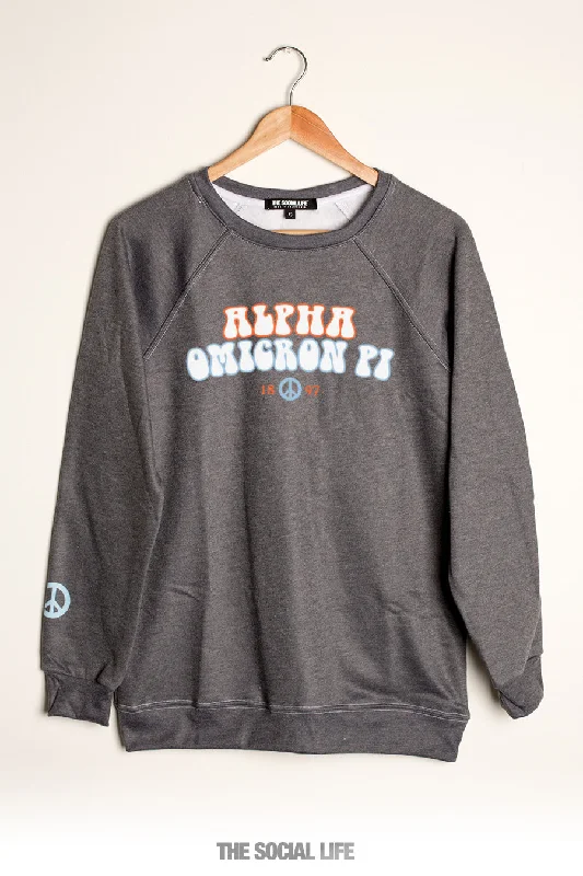 Fantastic Savings Alpha Omicron Pi Peace Raglan Crewneck
