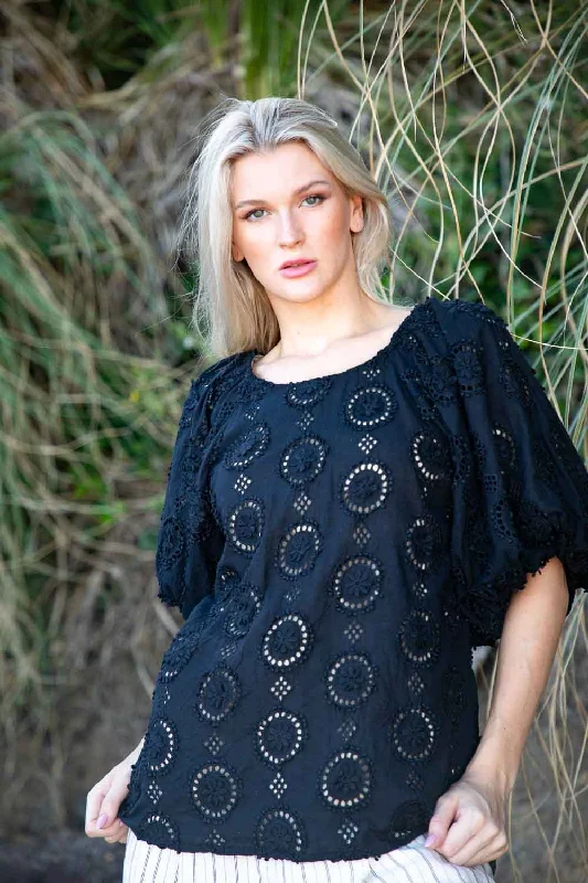 Weekend Savings Spectacle Petal Top Embroidered Black Beige
