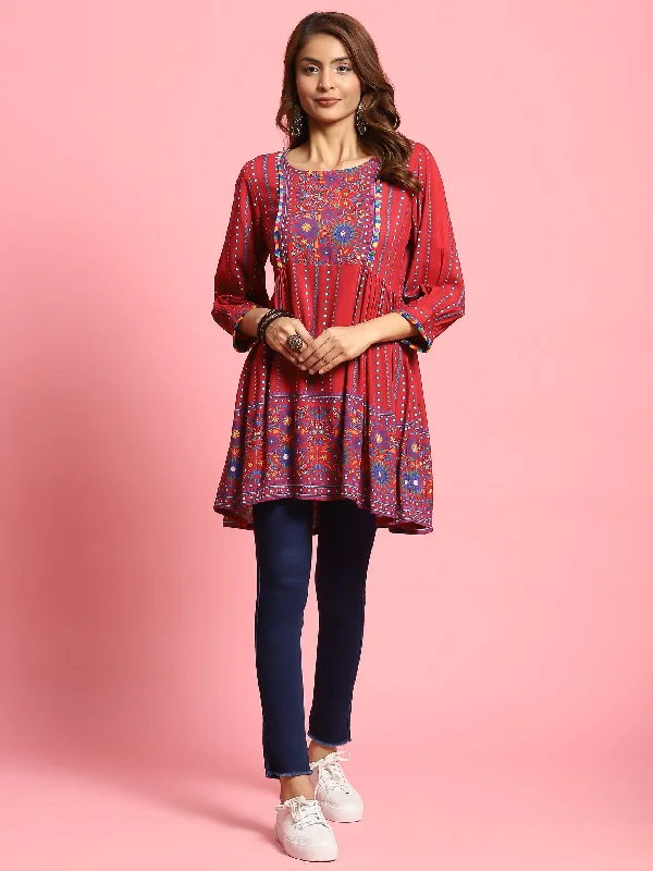 Weekend Deals You Can't Resist Women Maroon Floral Printed Tunic
