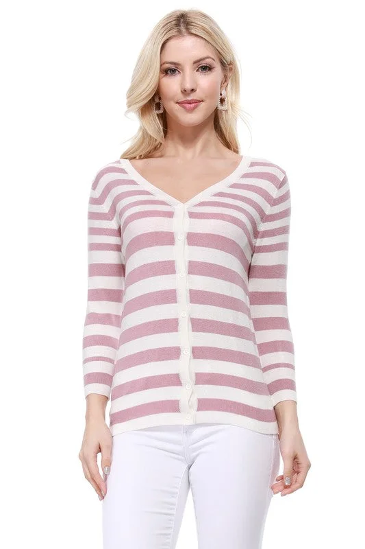 Midnight Sale V Neck Striped Spandex Sweater Cardigan