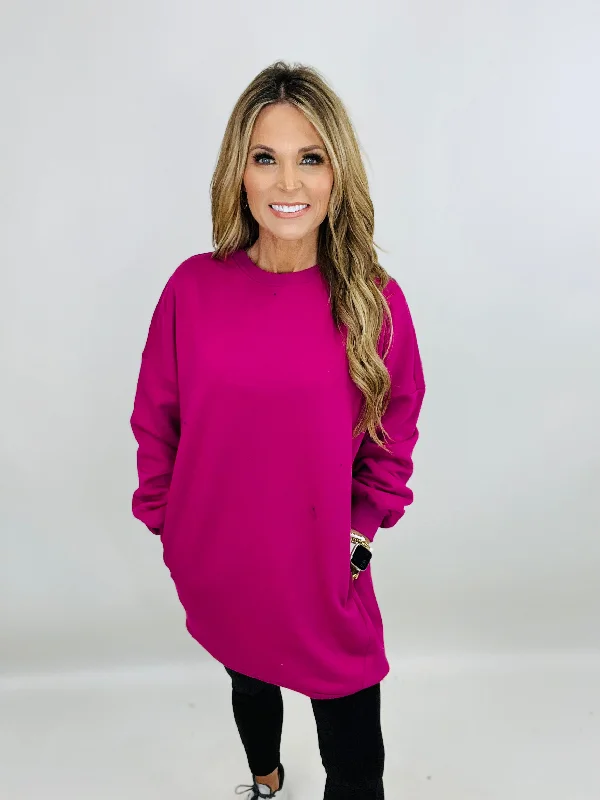 Hurry Up STAY COMFY SWEATSHIRT TOP- MAGENTA--FLASH SALE