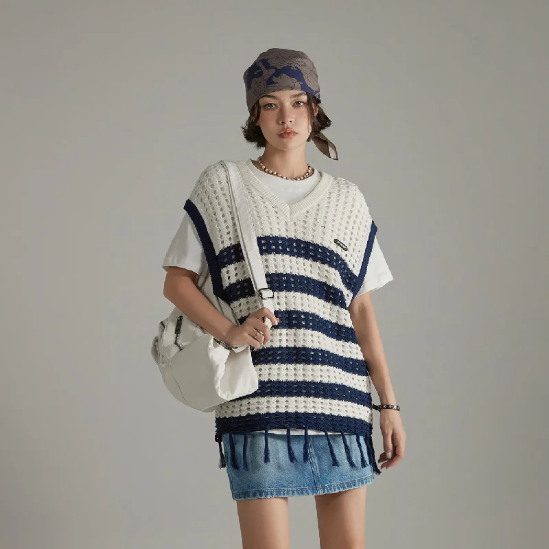 Early Access V Neck Color Contrast Stripe Knit Sweater Vest