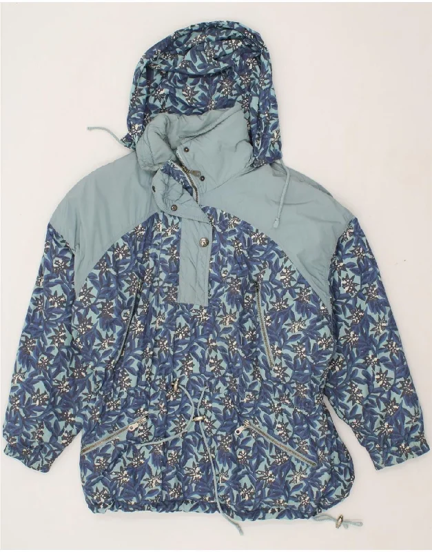 MAIER Womens Hooded Anorak Jacket UK 14 Medium Blue Floral Polyester