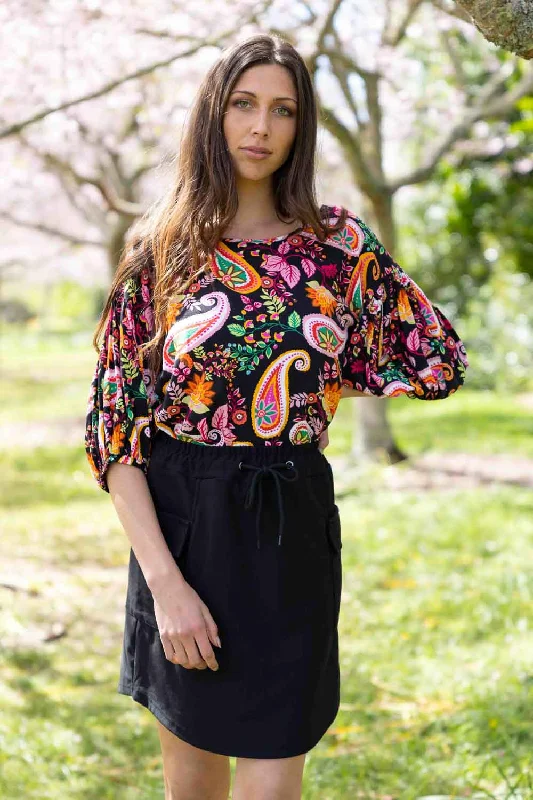 Price Slash Fiona Top Black Print