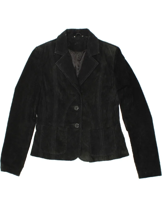 Early Access VINTAGE Womens 2 Button Suede Blazer Jacket UK 14 Medium Black
