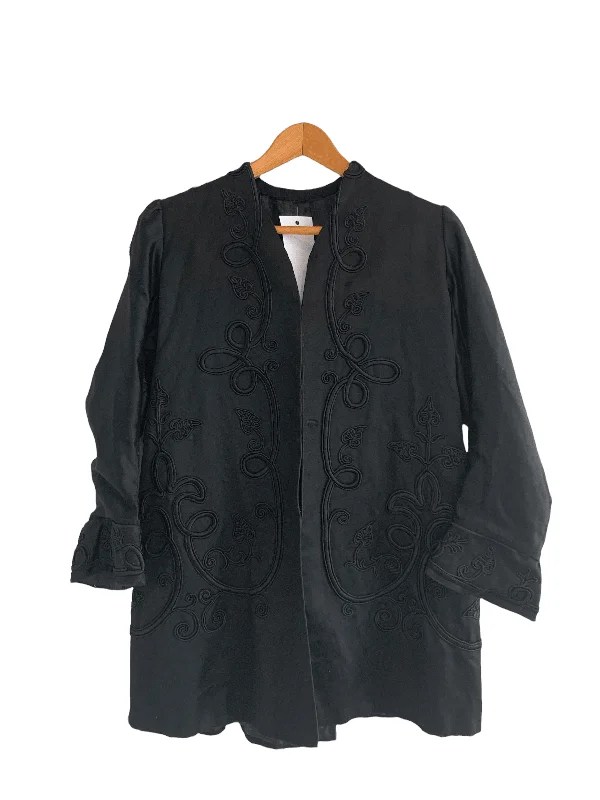 Final Clearance Vintage Ribbon Embroidered Evening Jacket Black Size S/M