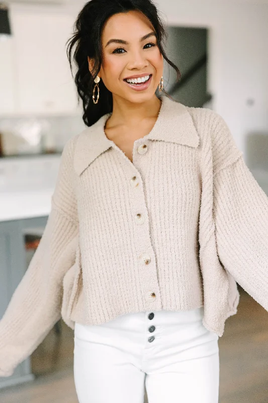 Instant Discount Better Than You Know Almond White Fuzzy Cardigan