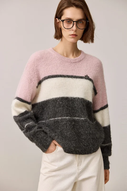 LILY Mohair Contrast Stripe Crewneck Sweater