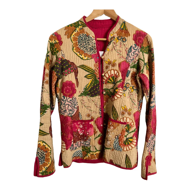 Epic Deals Unbranded 100% Quilted Cotton Oriental Ethnic Boho Festival Jacket Pink Multi Embellished Floral Print UK Size S/M