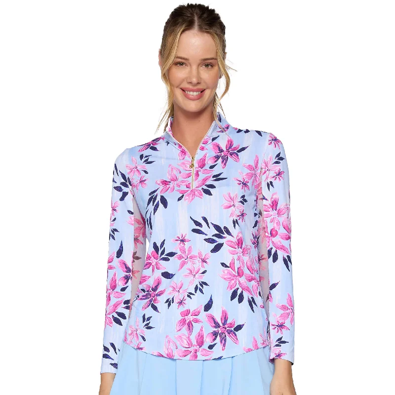 Epic Deals G Lifestyle Long Sleeve Print Zip Mock Neck Top - Bamboo