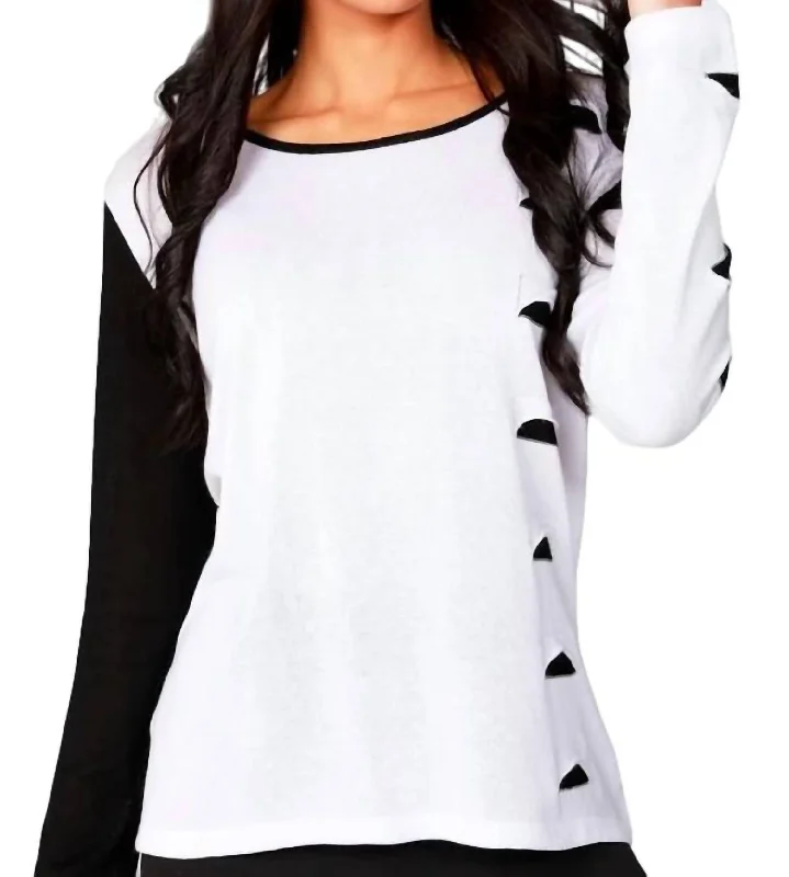 Weekend Bargains to Cherish Cut Out Scoop Neck Pullover In White/black