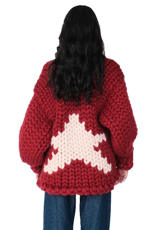 Weekend Offers That Sizzle Burgundy Star Colossal Knit Cardigan