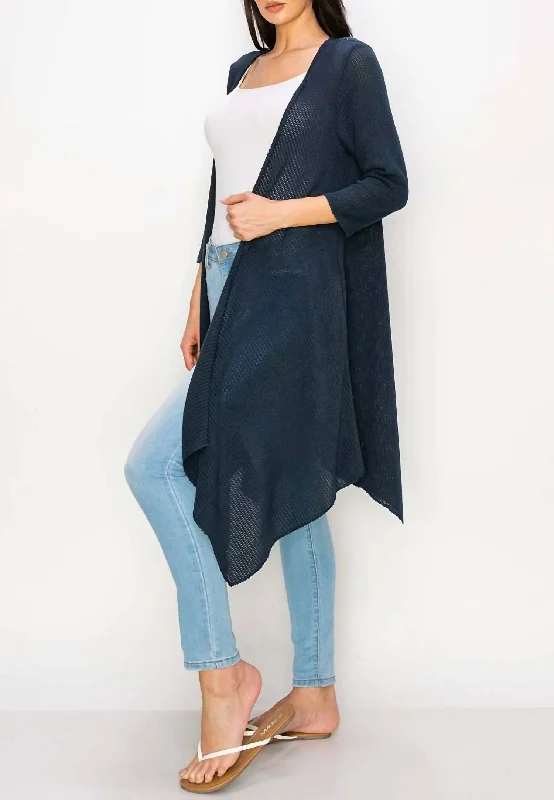 Weekend Discounts to Delight Long Sleeve Knit Duster In Navy