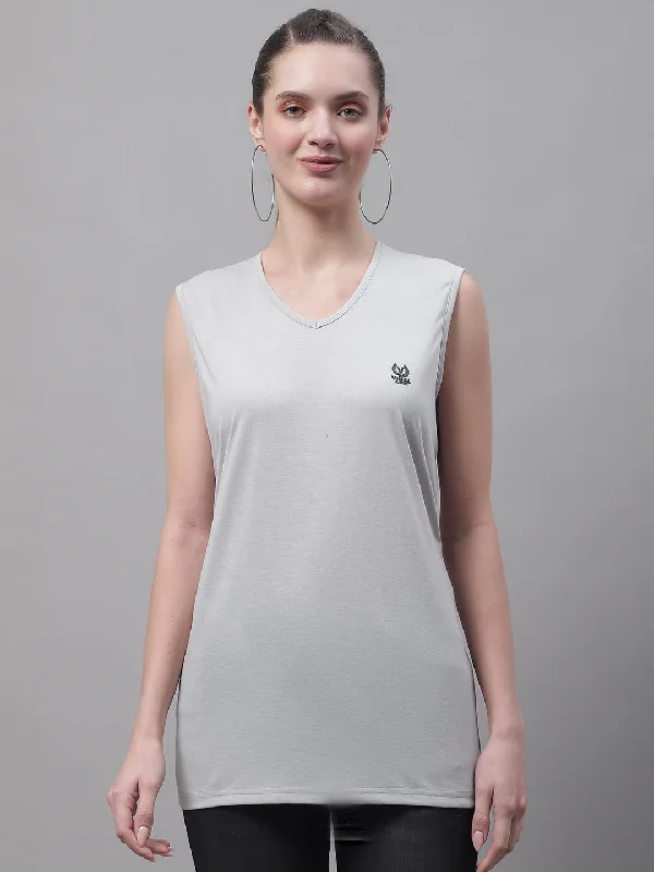 Sale Event Vimal Jonney Regular Fit Cotton Solid Light Grey Gym Vest for Women