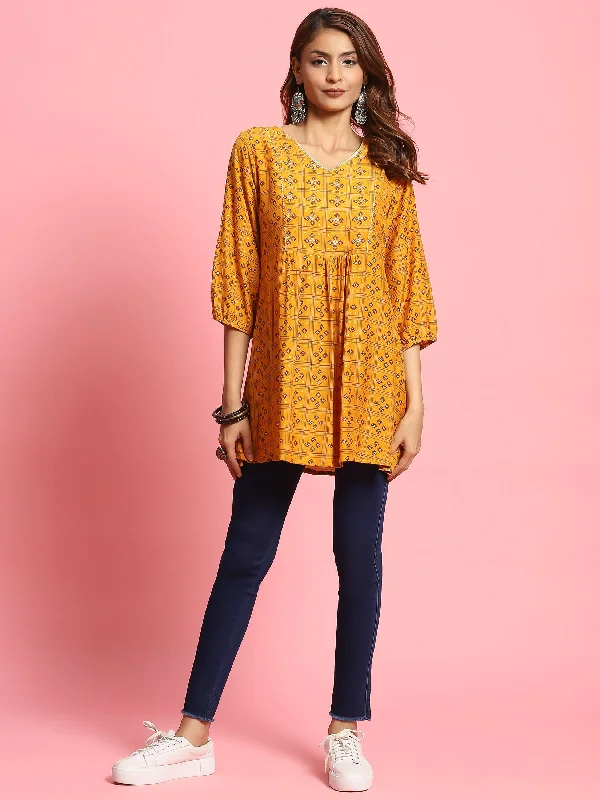 Savings Galore Women Mustard Geometric Printed Tunic