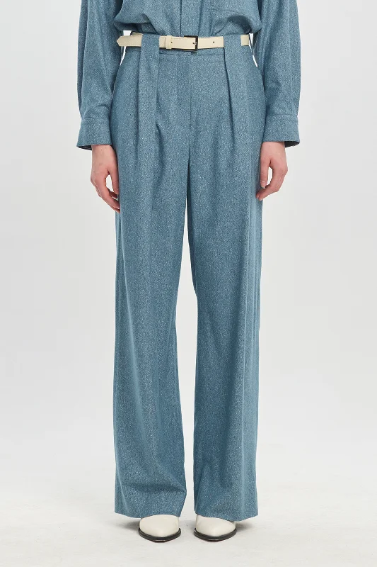 Weekend Offers That Thrill Light blue wool silk tweed pants with pleats