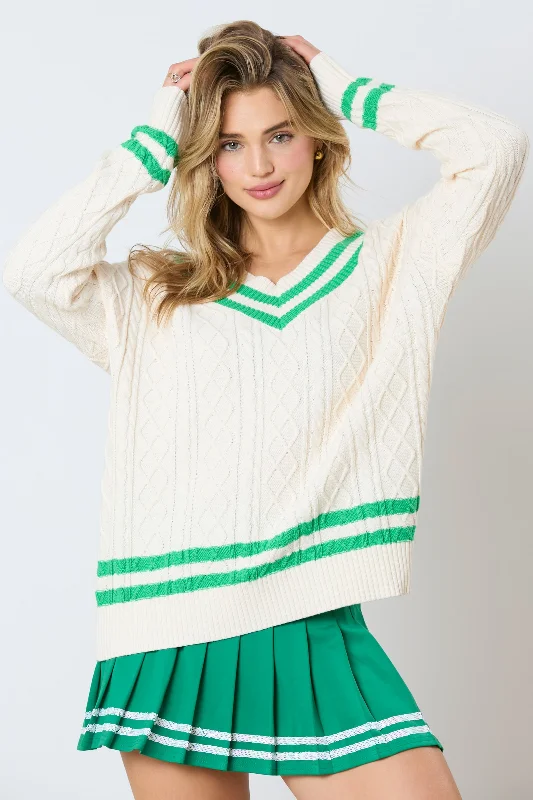 Weekend Discounts to Grab Varsity V-Neck Cable Sweater