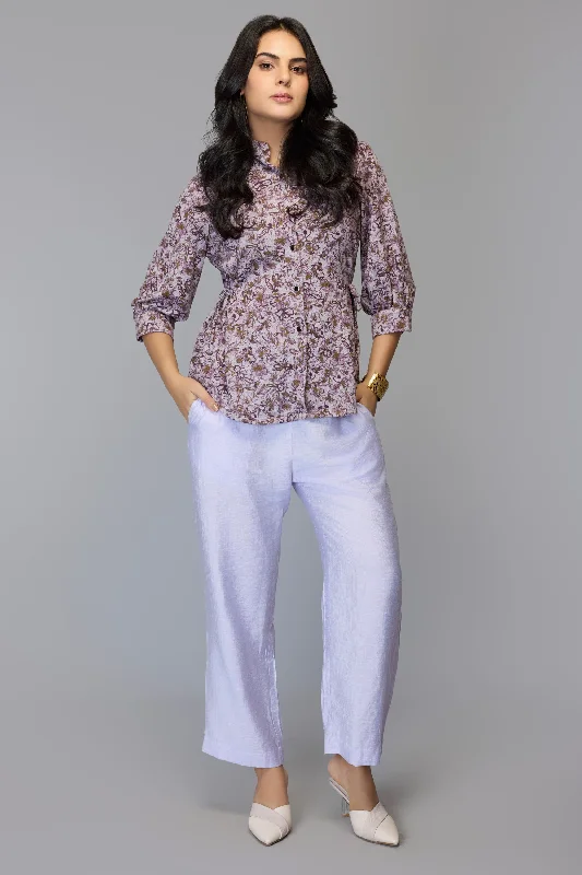 Pay Less Elegant Purple Botanical Print Top