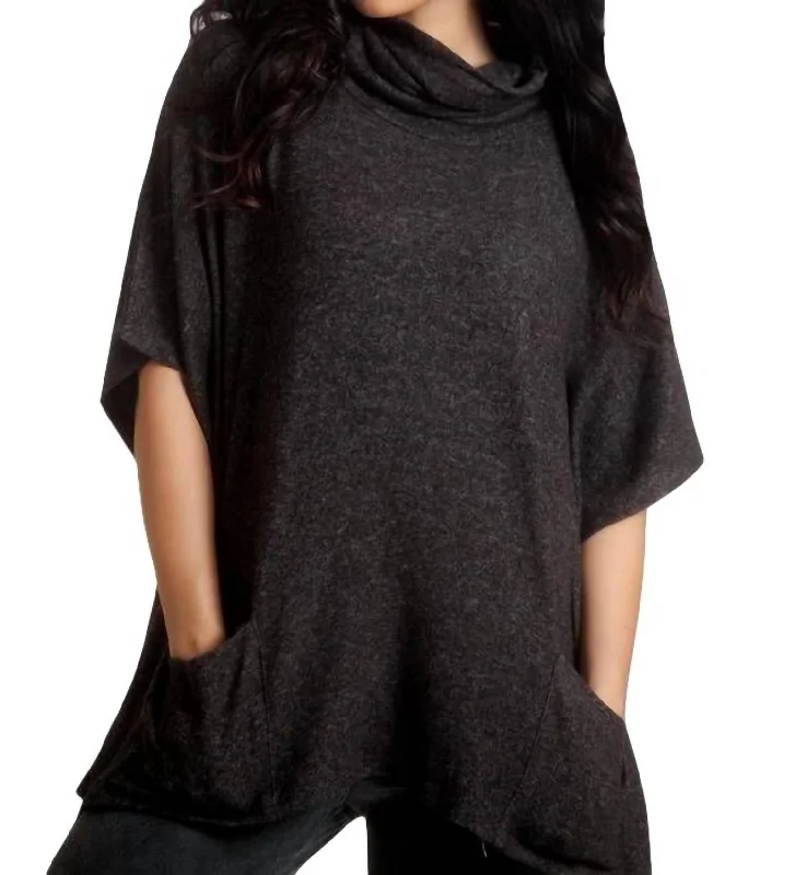 Weekend Offers That Excite Harper Kashmira Cowl Neck Poncho In Charcoal