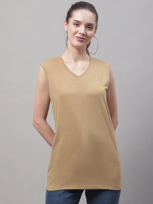 Now or Never Vimal Jonney Regular Fit Cotton Solid Mud Gym Vest for Women