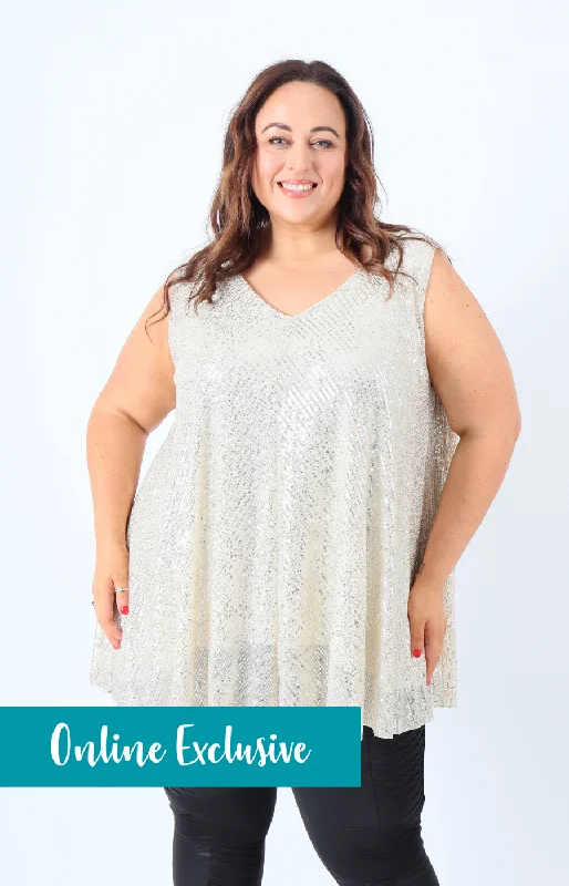 Discount Days Elizabeth Sequin Vest Top in Cream