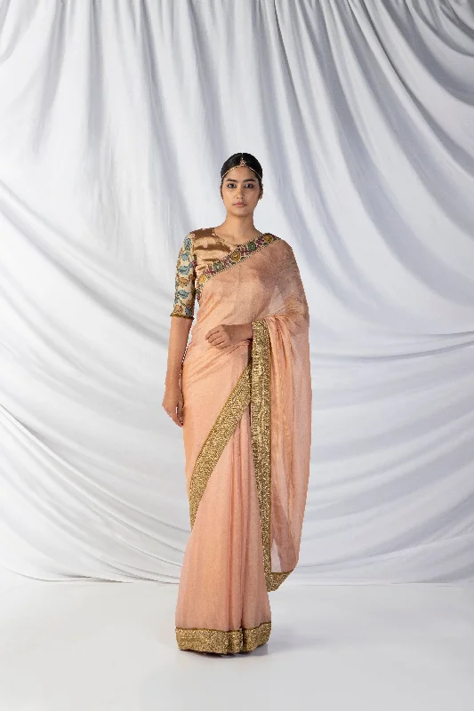 Exclusive Preview Niloufer Saree And Blouse Set In Periwinkle Purple And Dull Gold