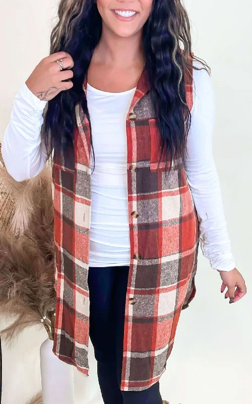 Deal of the Day Sleeveless Plaid Long Vest Coat - Final Sale