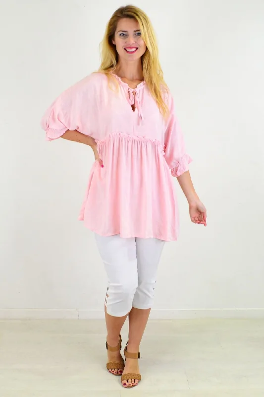 Powder Pink Relaxed Fit Tunic Blouse