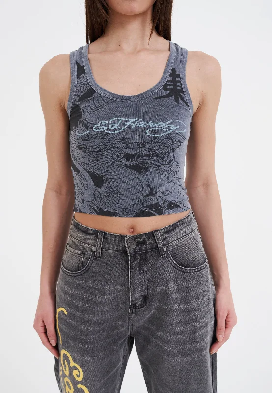Fantastic Savings Womens Vibrant Dragon Cropped Vest - Charcoal