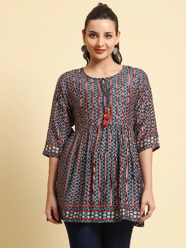 Hot Buy Women Navy Blue Stripe Printed Tunic