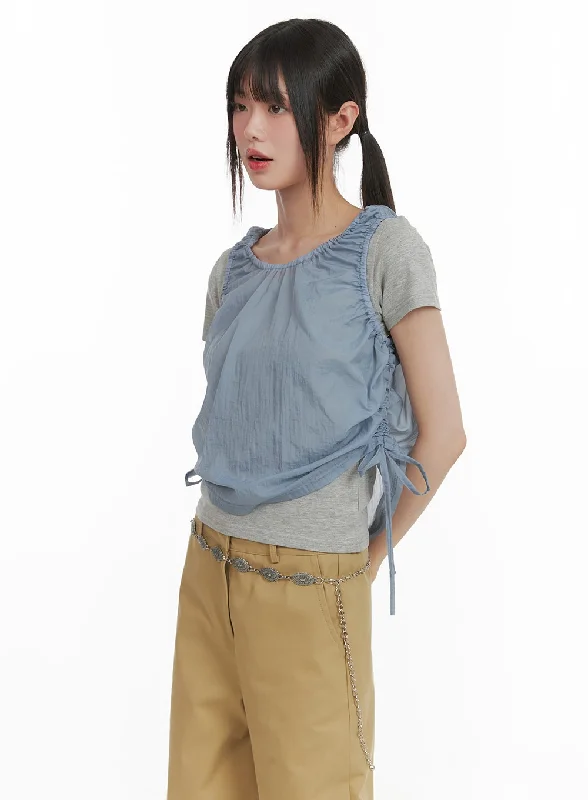 Price Blitz Ruched Side Knot Sleeveless Top CA418