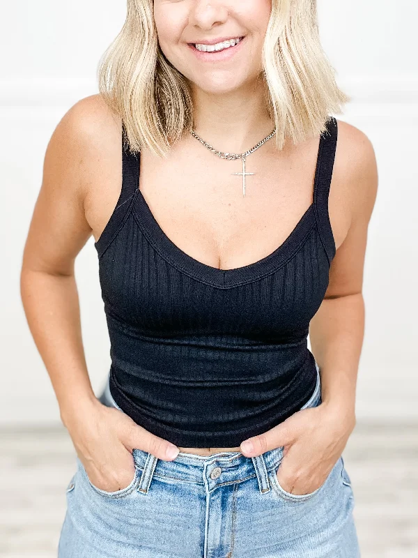 Hurry In Deep V-Neck Ribbed Crop Top