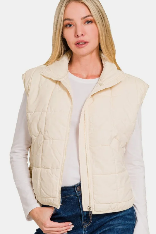 Limited Edition Zenana Zip Up Cropped Puffer Vest with Pockets