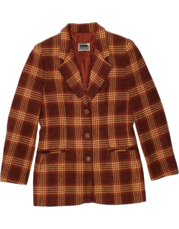 Super Sale LUISA SPAGNOLI Womens 3 Button Blazer Jacket IT 42 Medium Brown Check Wool