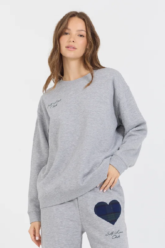 Heather Grey Essential Fleece Crew W/ Self Love Club Crewneck