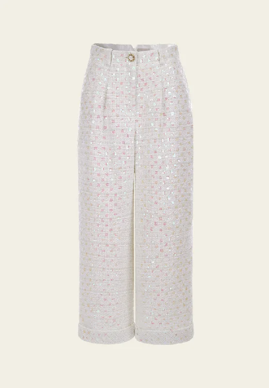Weekend Deals to Brighten Your Day White Sequin Tweed Pants