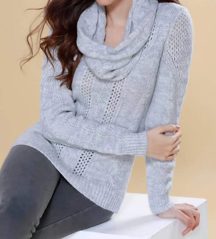 Weekend Specials to Indulge In Juliana Cable Knit Sweater Attach Scarf In Gray