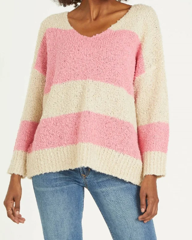 Weekend Deals That Dazzle Adrien Stripe Sweater In Carnation Creme