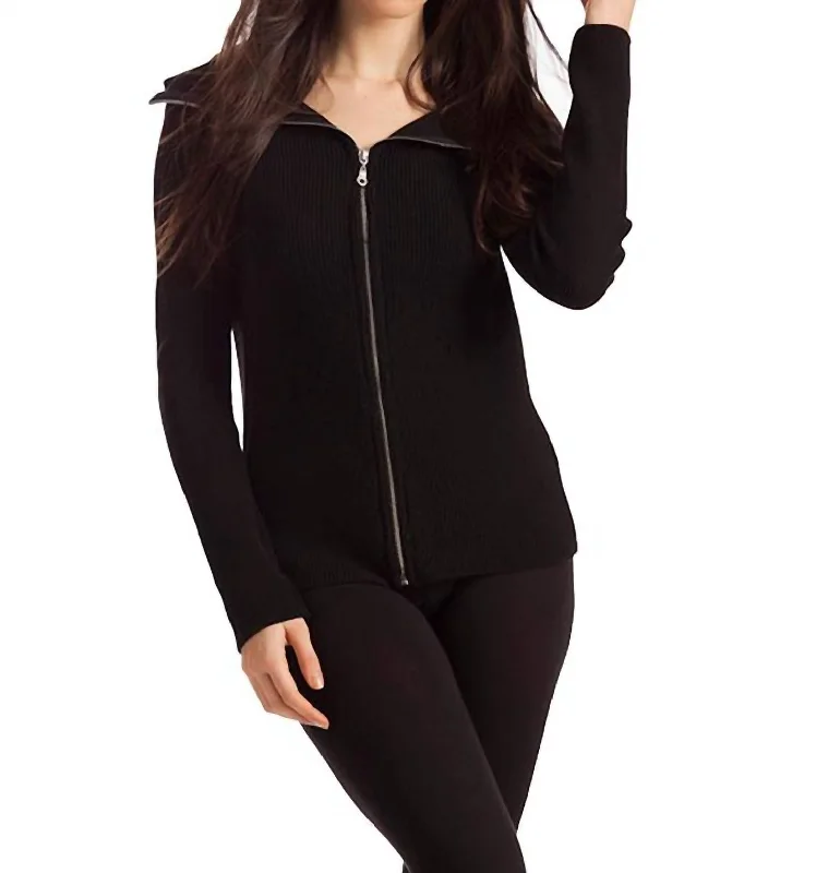 Weekend Discounts to Love Amaya Zip Front Cardigan In Black