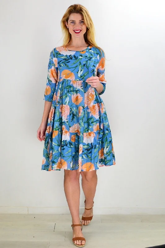 Great Deals Blue Orange Floral Midi Dress